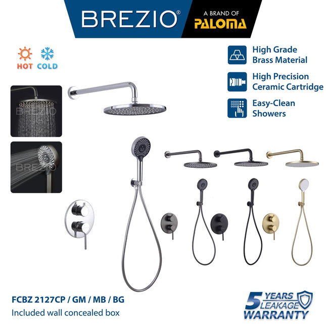 BREZIO Shower Tanam Set Concealed Keran Mandi Kran Air Panas Dingin Dinding Wall Faucet Shower Mixer Hot Cold Kamar Mandi Bathroom Chrome Krom Silver Gunmetal Grey Abu Matte Black Hitam Brushed Gold Emas FCBZ 2127 2127CP 2127GM 2127MB 2127BG