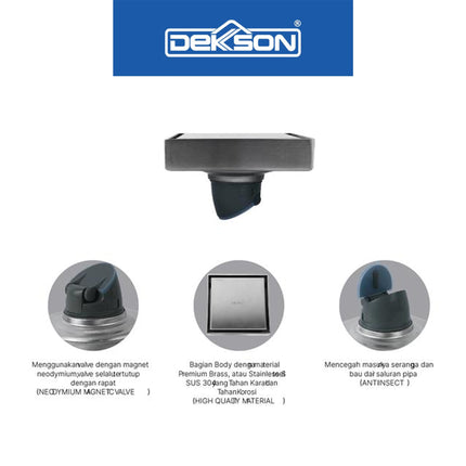 Floor Drain Dekkson FD 8032 Saringan Air Lantai Kamar Mandi SUS 304 PVD Gun Metal Matte Black
