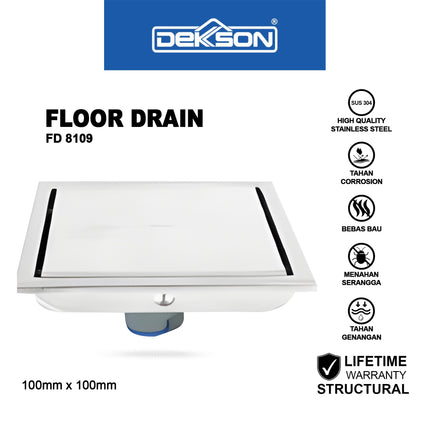 Floor Drain SUS 304 Dekkson FD 8109 SSS Stainless Steel Lubang Lantai Saringan WC Kamar Mandi