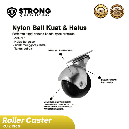 Roller Caster Ball STRONG Roda Caster RC 2 Inch Nylon & Besi Roda Lemari Meja Serbaguna Roda Bulat 2 Inchi Putar 360°