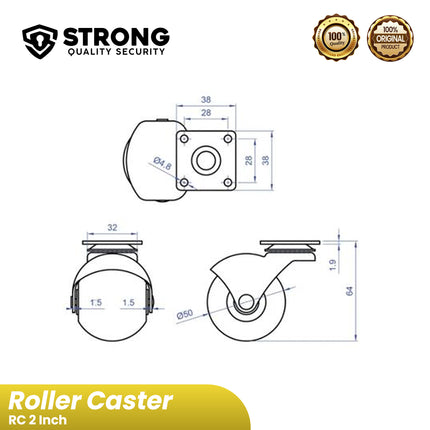 Roller Caster Ball STRONG Roda Caster RC 2 Inch Nylon & Besi Roda Lemari Meja Serbaguna Roda Bulat 2 Inchi Putar 360°