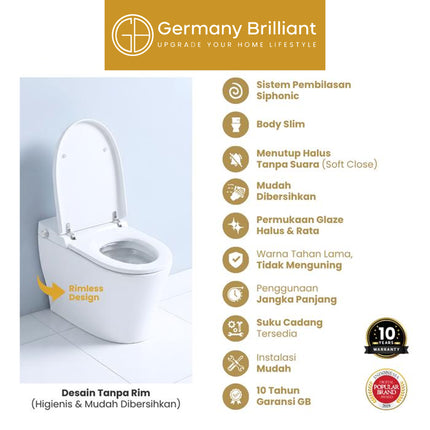 Closet Siphonic Eco Germany Brilliant GBC-IS006R-W Washer Kloset Duduk Toilet Bidet Jarak AS 30cm