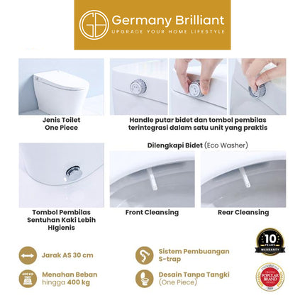 Closet Siphonic Eco Germany Brilliant GBC-IS006R-W Washer Kloset Duduk Toilet Bidet Jarak AS 30cm
