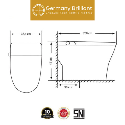 Closet Siphonic Eco Germany Brilliant GBC-IS006R-W Washer Kloset Duduk Toilet Bidet Jarak AS 30cm