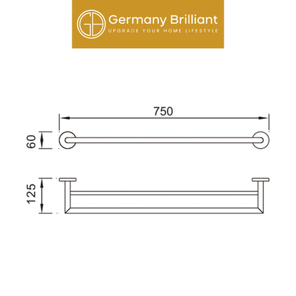 Double Towel Bar Germany Brilliant GBSS2002-75MP Rak Handuk Kamar Mandi