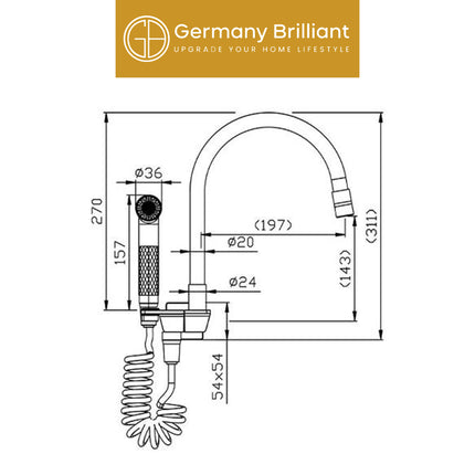 Kran Sink Germany Brilliant GBT1L Series Keran Cuci Piring Air Dingin