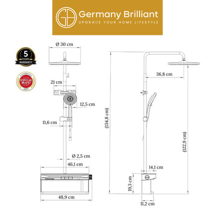 Shower Tiang Set Column LED Germany Brilliant GBV1038LM Sower Kamar Mandi Keran Mixer Kran Air Panas Dingin