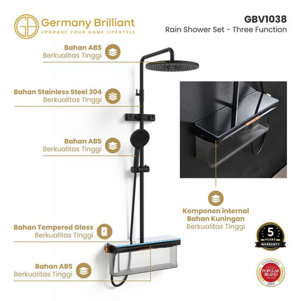 Shower Tiang Set Column LED Germany Brilliant GBV1038LM Sower Kamar Mandi Keran Mixer Kran Air Panas Dingin