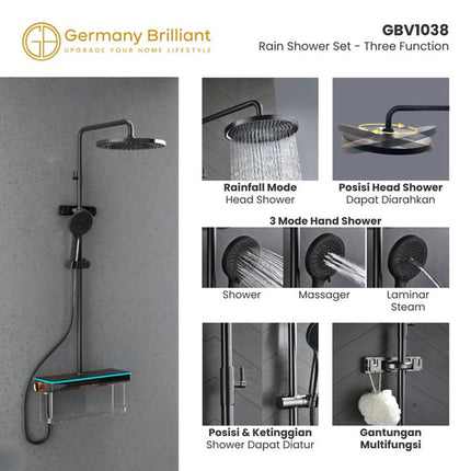 Shower Tiang Set Column LED Germany Brilliant GBV1038LM Sower Kamar Mandi Keran Mixer Kran Air Panas Dingin