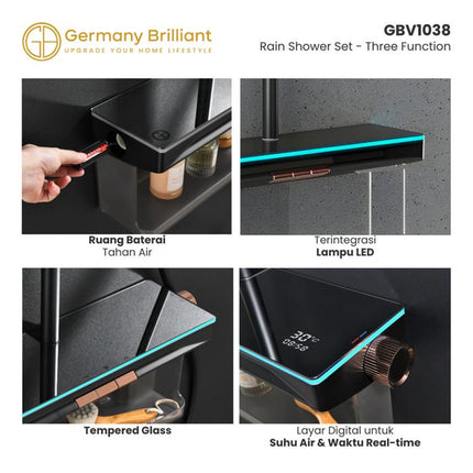 Shower Tiang Set Column LED Germany Brilliant GBV1038LM Sower Kamar Mandi Keran Mixer Kran Air Panas Dingin