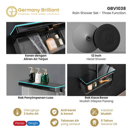 Shower Tiang Set Column LED Germany Brilliant GBV1038LM Sower Kamar Mandi Keran Mixer Kran Air Panas Dingin