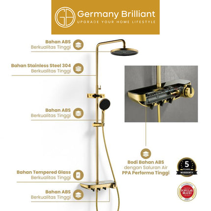 Shower Tiang Set Germany Brilliant GBV1888MBG Sower Column Lengkap Keran Mixer Kran Air Panas Dingin