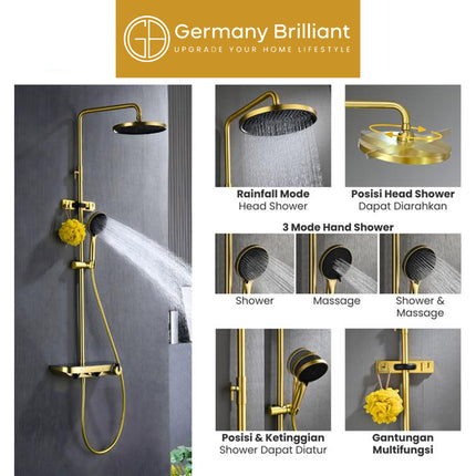 Shower Tiang Set Germany Brilliant GBV1888MBG Sower Column Lengkap Keran Mixer Kran Air Panas Dingin