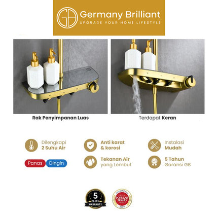 Shower Tiang Set Germany Brilliant GBV1888MBG Sower Column Lengkap Keran Mixer Kran Air Panas Dingin