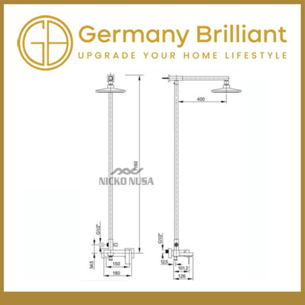 Shower Tiang Set Germany Brilliant GBV1899F Shower Kamar Mandi Air Panas Dingin