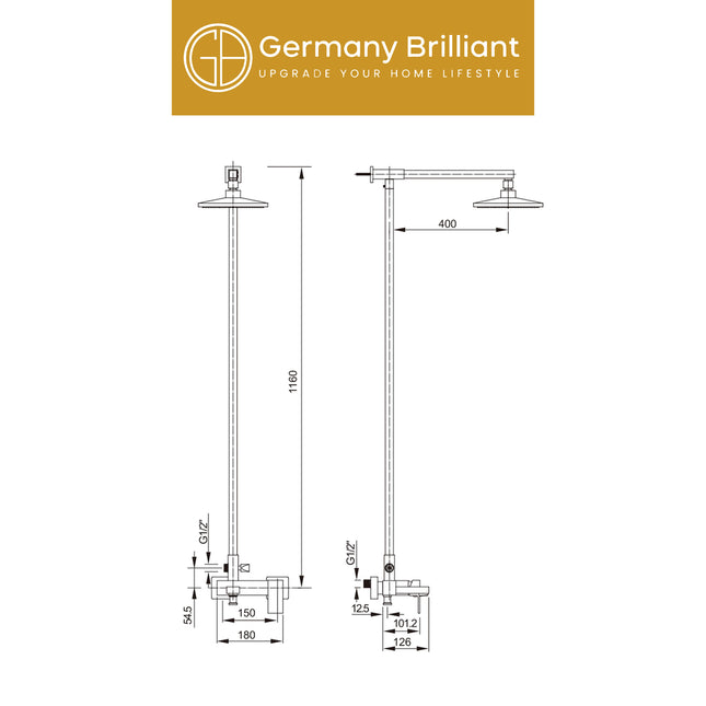 Shower Tiang Set Germany Brilliant GBV1899FN Column Keran Mixer Kran Air Panas Dingin