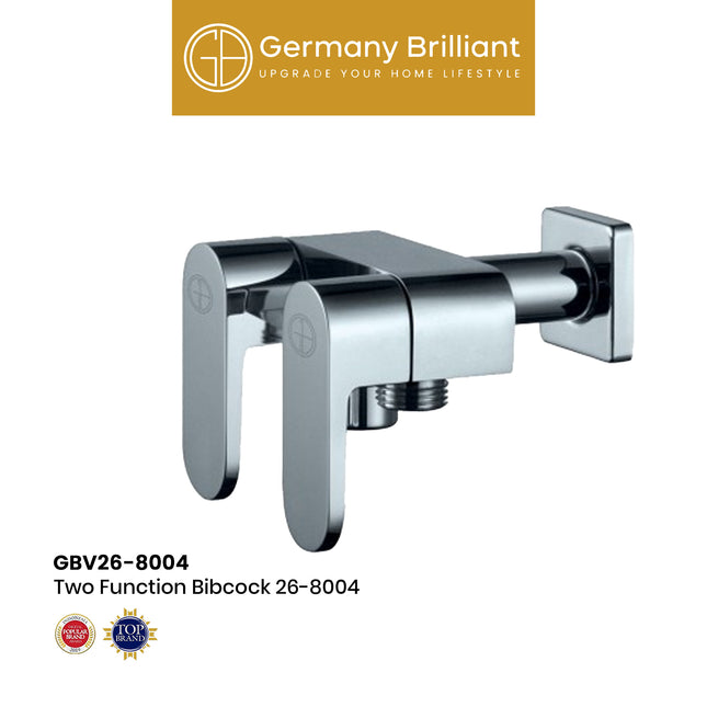 Two Function Washer Bibcock Germany Brilliant 26-8004 Chrome Stop Kran Keran Cabang Tembok Dinding Taman Bak Air Kamar Mandi