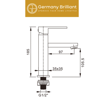 Basin Tap GERMANY BRILLIANT GBV3514B Single Lever Kran Wastafel Keran Washtafel