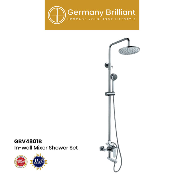 In-wall Mixer Shower Set Germany Brilliant GBV4801B Sower Tiang Set Column Keran Mixer Kran Air Panas Dingin CHROME