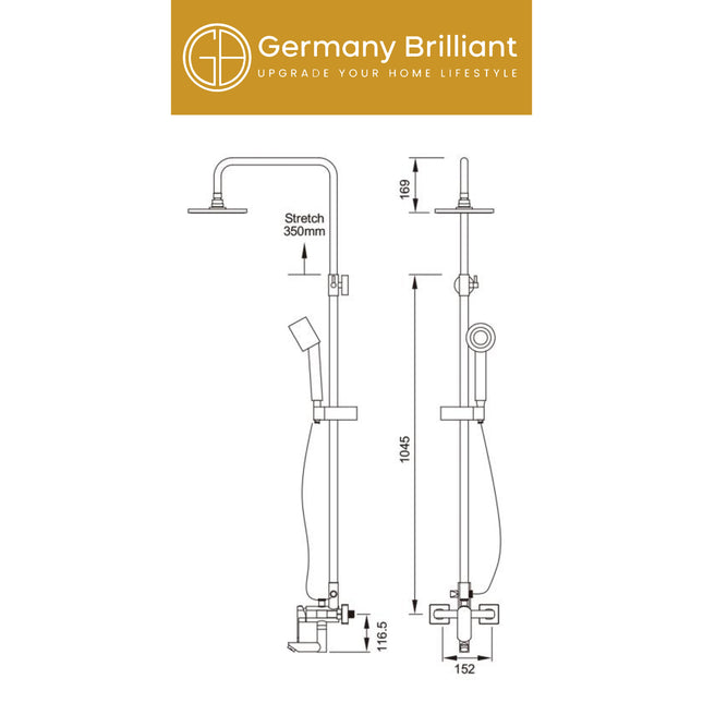 In-wall Mixer Shower Set Germany Brilliant GBV4801B Sower Tiang Set Column Keran Mixer Kran Air Panas Dingin CHROME