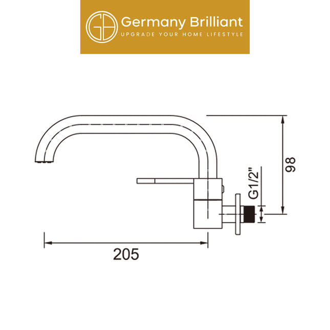 In-Wall Single Lever Kitchen Tap Germany Brilliant GBV6512 Kran Air Cuci Piring Dinding Dapur Keran Wastafel Tembok