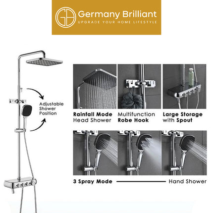 Shower Tiang Set Germany Brilliant GBV789A Sower Column Keran Mixer Kran Air Panas Dingin Kamar Mandi