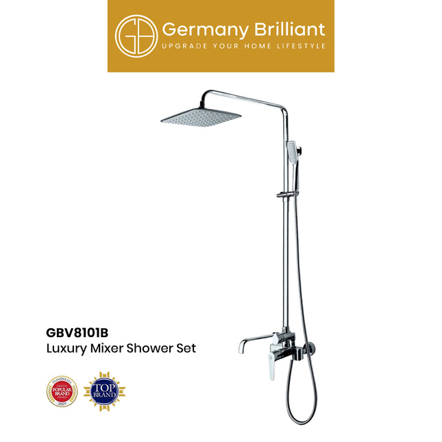 Luxury Shower Set Germany Brilliant GBV8101B Sower Tiang Chrome Minimalis Set Mixer Panas Dingin Original