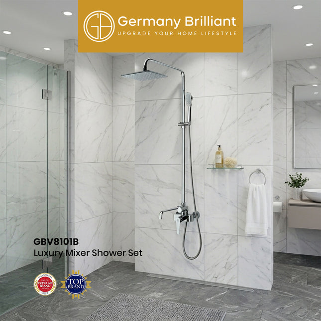 Luxury Shower Set Germany Brilliant GBV8101B Sower Tiang Chrome Minimalis Set Mixer Panas Dingin Original