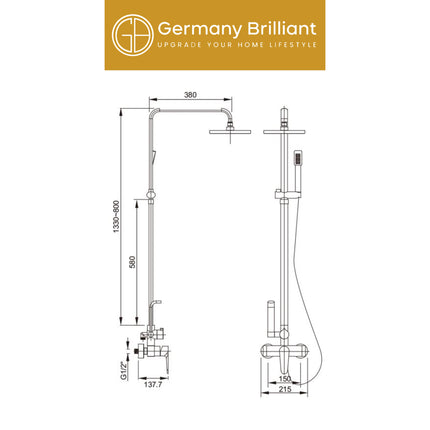 Luxury Shower Set Germany Brilliant GBV8101B Sower Tiang Chrome Minimalis Set Mixer Panas Dingin Original