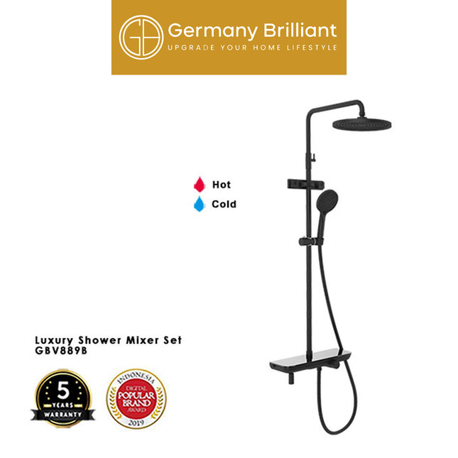 Shower Tiang Set Germany Brilliant GBV889 Series Column Keran Mixer Kran Air Panas Dingin Sower Tiang Chrome Black Kamar Mandi
