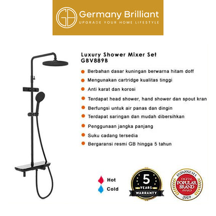 Shower Tiang Set Germany Brilliant GBV889 Series Column Keran Mixer Kran Air Panas Dingin Sower Tiang Chrome Black Kamar Mandi