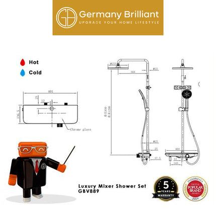 Shower Tiang Set Germany Brilliant GBV889 Series Column Keran Mixer Kran Air Panas Dingin Sower Tiang Chrome Black Kamar Mandi