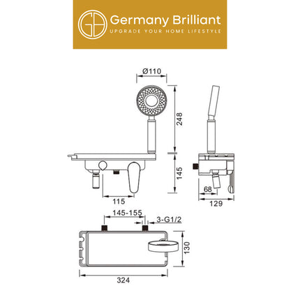 Single Lever Shower Mixer Germany Brilliant GBVB2-C GBVB2-B Kran Bathub Set Minimalist Panas Dingin Original