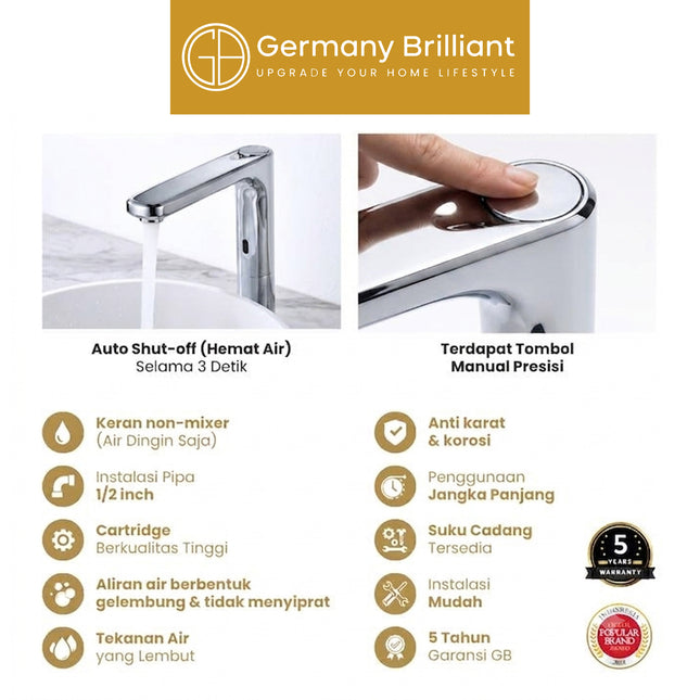 Keran Wastafel Sensor Otomatis Germany Brilliant GBVCS07B Kran Air Dingin ( Battery )