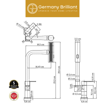Keran Sink Germany Brilliant GBVS38D Kran Dapur Bak Cuci Piring Air Dingin Series