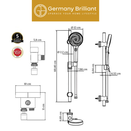 Sliding Bar Tiang Hand Shower Keran Bawah Germany Brilliant GBVSN09 Series Kamar Mandi Kran Air Dingin