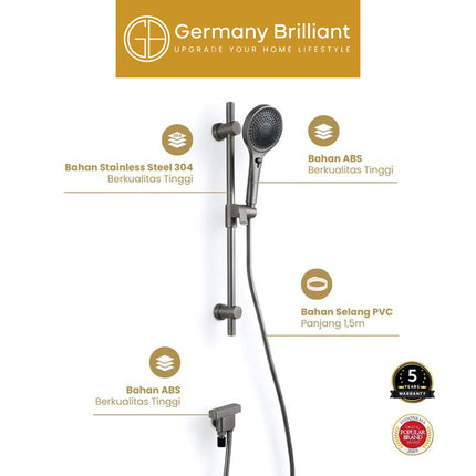 Sliding Bar Tiang Hand Shower Keran Bawah Germany Brilliant GBVSN09 Series Kamar Mandi Kran Air Dingin