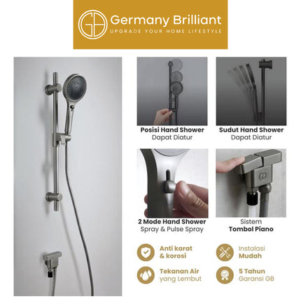 Sliding Bar Tiang Hand Shower Keran Bawah Germany Brilliant GBVSN09 Series Kamar Mandi Kran Air Dingin