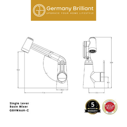 Keran Wastafel Air Panas Dingin Germany Brilliant GBVWA6H Kran Wastafel Kamar Mandi