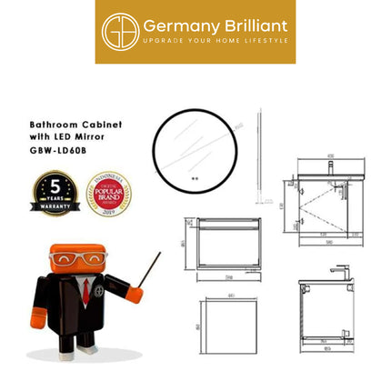 Wastafel Bathroom Kabinet Germany Brilliant GBW-LD60B dengan Miror LED