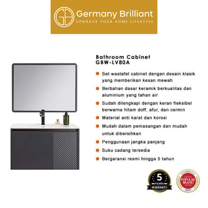 Kabinet Wastafel Cermin + Kran Air Dingin Germany Brilliant GBW-LV80A Kamar Mandi