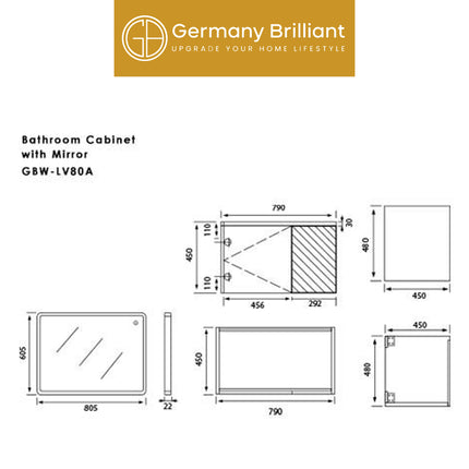 Kabinet Wastafel Cermin + Kran Air Dingin Germany Brilliant GBW-LV80A Kamar Mandi