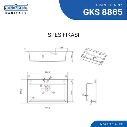 Kitchen Sink Dekkson Sink Dapur Anti Gores & Tahan Panas GKS 8865 Granite
