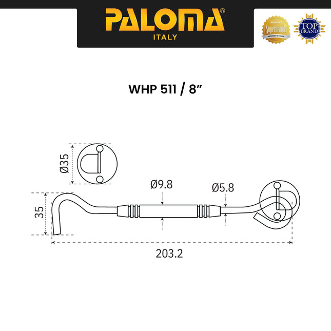 Window Hook Steel Paloma WHP 511 WHP 512 Gold Hak Angin Penahan Jendela 502 8" Inch