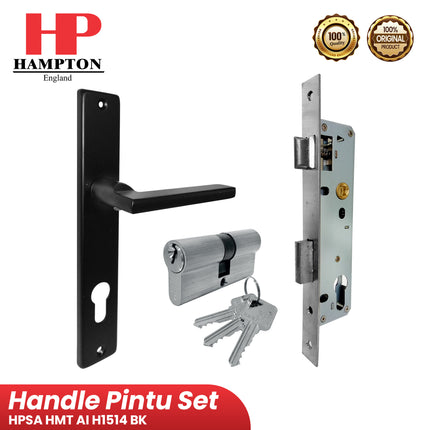 Handle Pintu Set Aluminium Hampton HMT AI H1514 BK Gagang pintu alumunium Bodi Kunci Silinder Lengkap