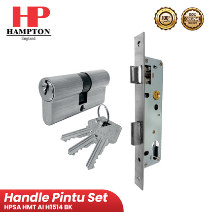 Handle Pintu Set Aluminium Hampton HMT AI H1514 BK Gagang pintu alumunium Bodi Kunci Silinder Lengkap