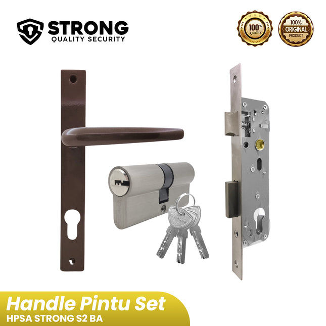 Handle Pintu Plate Aluminium Set (20X85) Strong LHP AL S2 BA Coklat