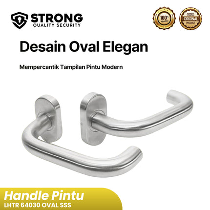 Gagang Pintu Aluminium Strong 64030 Handle Pintu Oval Kanan Kiri Handle Pintu Rumah & Kantor Gagang Pintu Stainless Steel Modern SSS