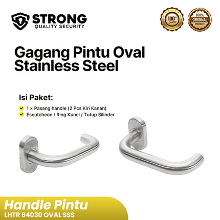 Gagang Pintu Aluminium Strong 64030 Handle Pintu Oval Kanan Kiri Handle Pintu Rumah & Kantor Gagang Pintu Stainless Steel Modern SSS