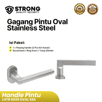 Gagang Pintu Aluminium STRONG SST 6039 SSS Pintu Oval Kanan Kiri Handle Pintu Rumah & Kantor Gagang Pintu Stainless Steel Modern